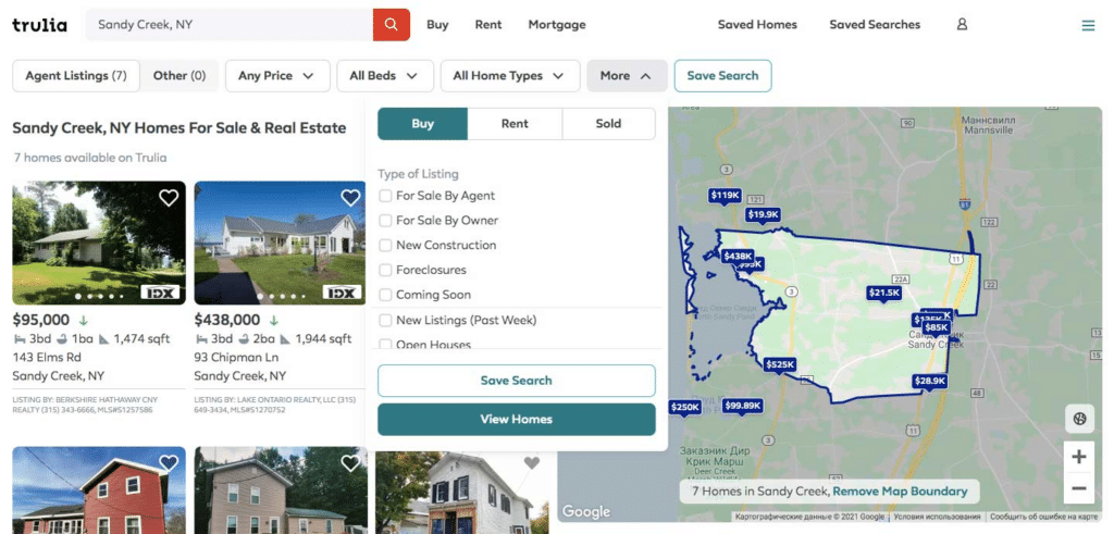 Property search functionality on the trulia.com website