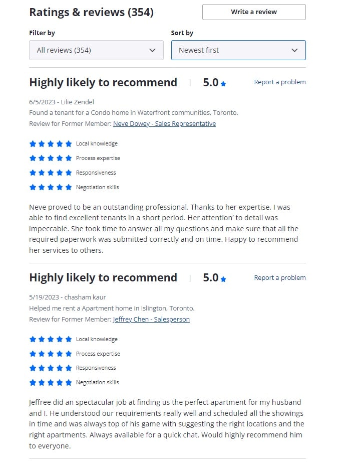 Creating a Zillow-like website: reviews screenshot