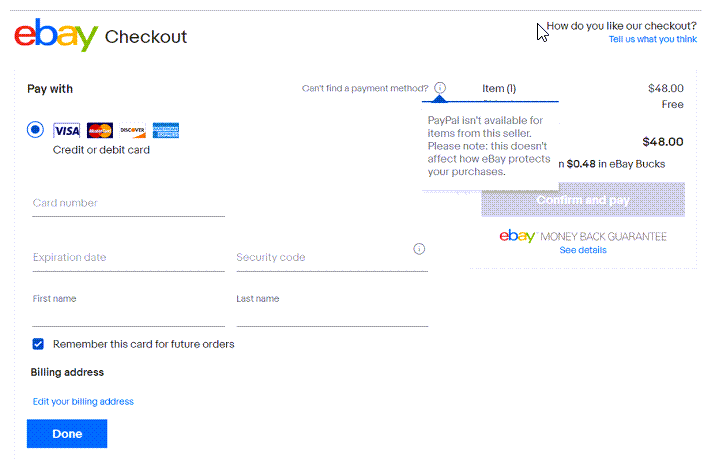 Build a website like eBay: checkout process screenshot
