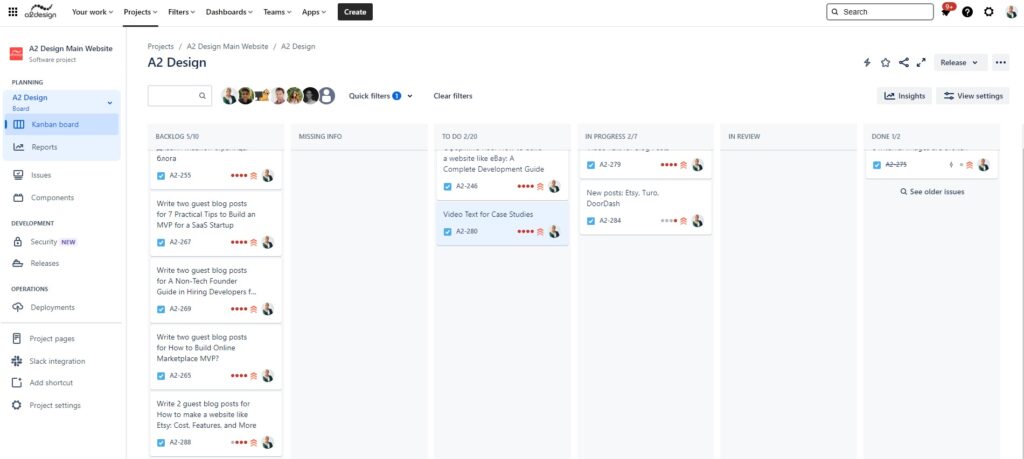 Jira Board for project management