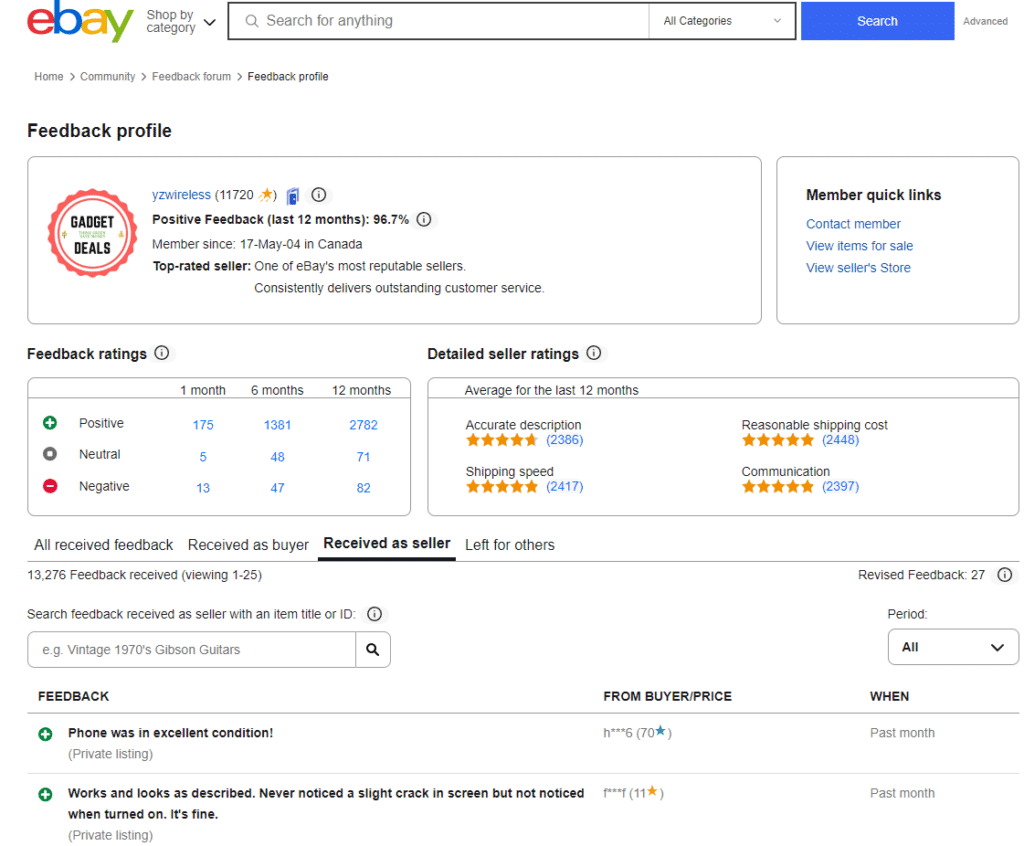 Creat a website like eBay: review and feedback screenshot