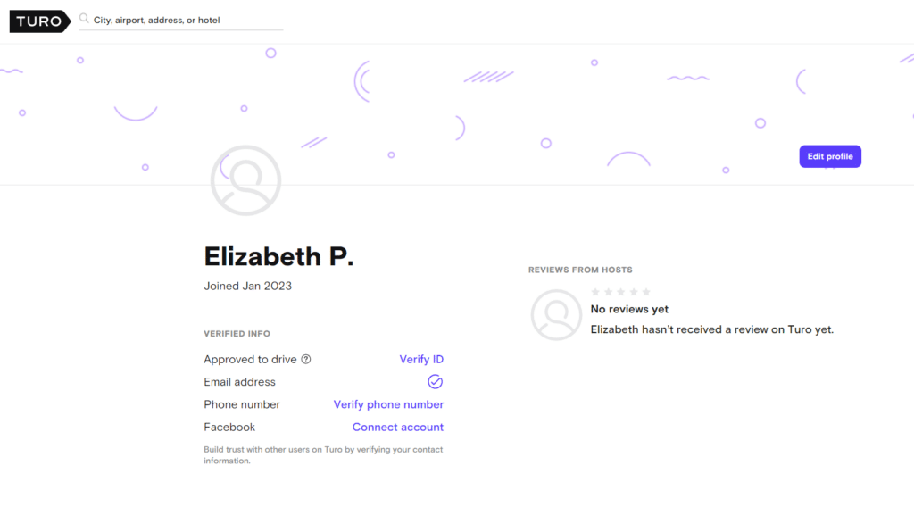 Building a Turo-like website: Profile Page
