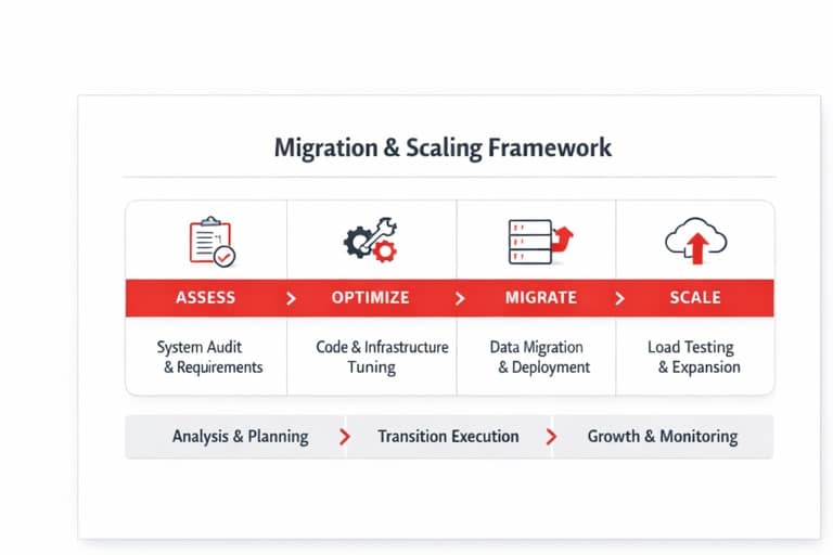 Framework illustrating Bolt.ai MVP scaling path from prototype to production, including validation, bottleneck identification, architectural hardening, and professional optimization.