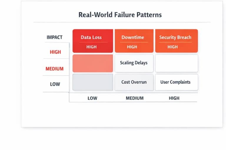 Common real-world Bolt.ai MVP failure patterns including authentication loops, API key exposure, architectural weaknesses, and production crashes at scale.